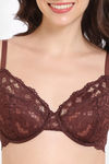 Zivame Cosmic Romance Double Layered Non Wired Medium Coverage Lace Bra - Rum Raisin — thumbnail 4